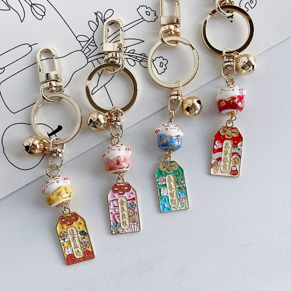 e Fortune Lucky Cat nyckelring med Bell Keramik nyckelring Bil B A3