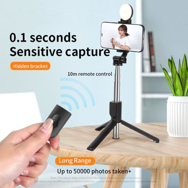 Langaton Selfie Stick -jalustateline kevyellä Bluetooth kaukosäätimellä Single lamp and BT