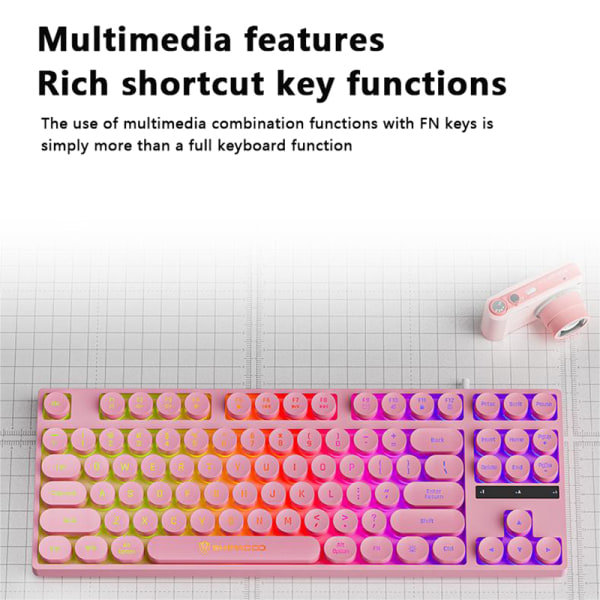 2024 K87 87 Keys LED Luminous Keyboard Gaming Mechanical Touch Black Square key cap
