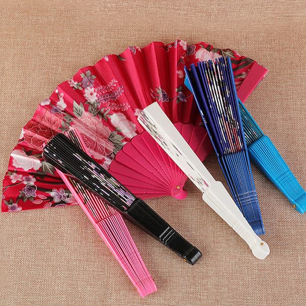 Stil Klut Folding Fan Trykt Flat Glanset Satin Folding Fan Red