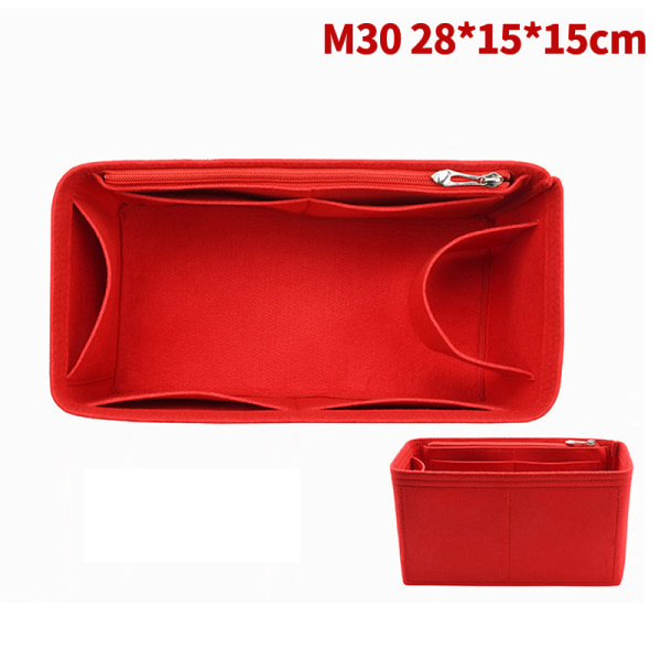 Taske Organizer Filt Stof Indlæg 25 30 35 Makeup Håndtaske Red StyleB M
