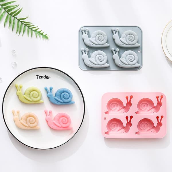 Snegl Silikonform 4 Hulrom 3D Escargot Form Brett DIY B Pink