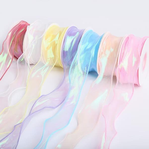 10 Yards Fishtail Organza Bånd 4 cm Reflekterende Iriserende Bølget A22