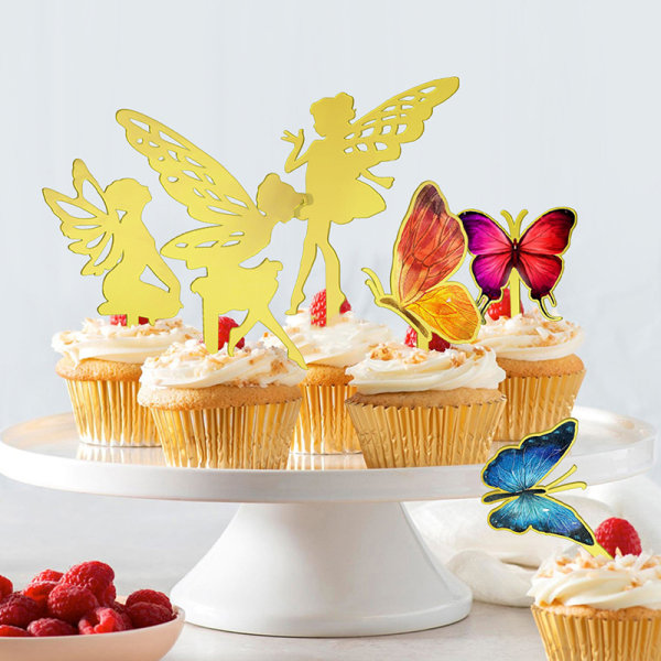 6 stk kage dekoration Fairy Butterfly Party Tillykke med fødselsdagen kage