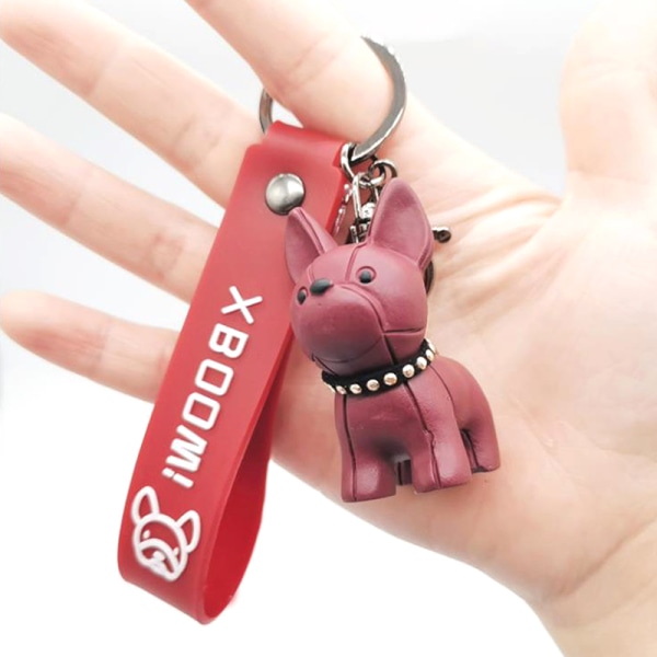 Mode Punk fransk bulldogg nyckelring läder hund nyckelringar Red
