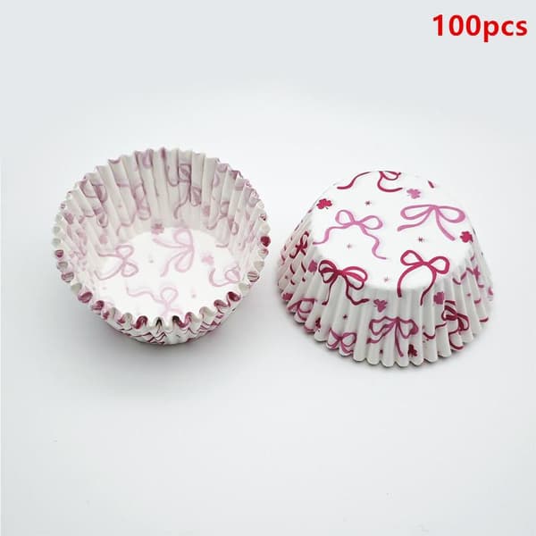 100 STK Sløyfe Kakekopper Muffinsformer Muffinsbeholder Papir Baking Pink