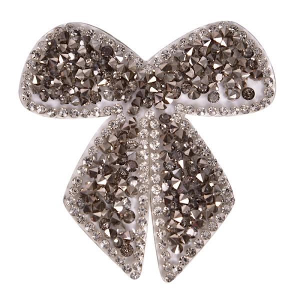 Rhinestones Bow Broderet Patch Stryn på syning Crystal Appliq Grey