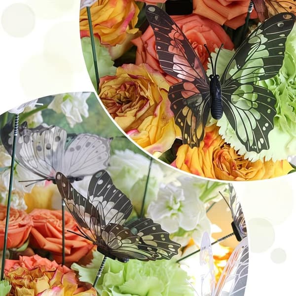 10/30 stk. 3D sort/hvid kunstig sommerfugl havestav blomstervase A30