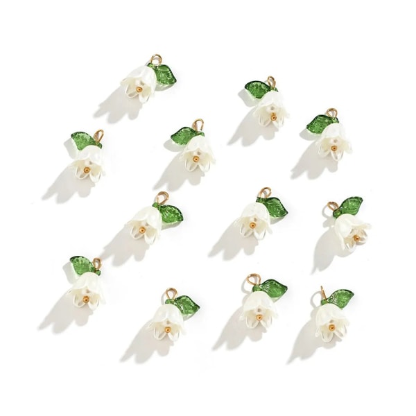 10 st/lot Pearl Flower Charms hängsmycke för gör-det-själv smycken Ac with leaves
