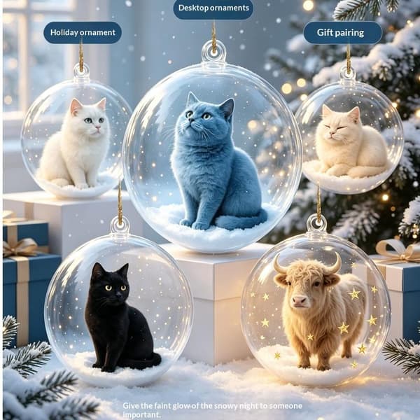 Klar akryl julepynt med kat, skinnende til juletræet A22