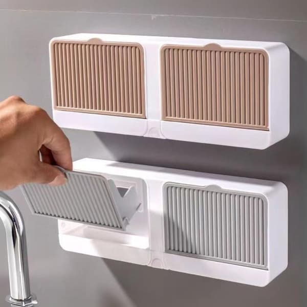 Väggmonterad fällbar dränerande tvålkopp med dammtätt lock Khaki 2 grid