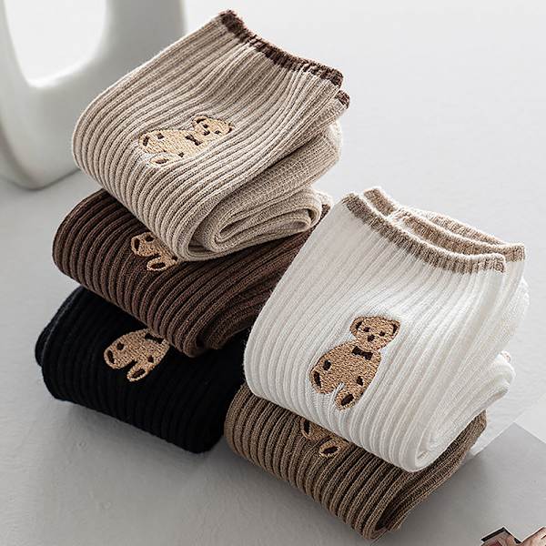 1 par Cartoon Bear Strumpor Mjuka bomullsstrumpor Höstkaffe Stock A3