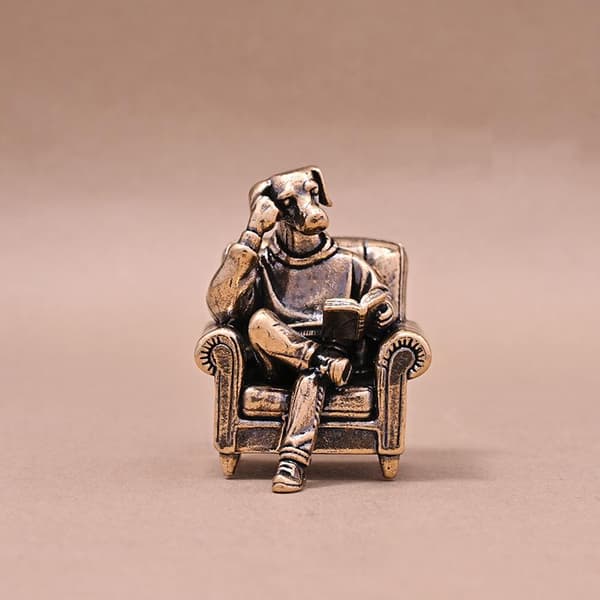 Hund CEO Miniature Figur Retro Skrivebordskontor Indretning Samlerobjekt Copper