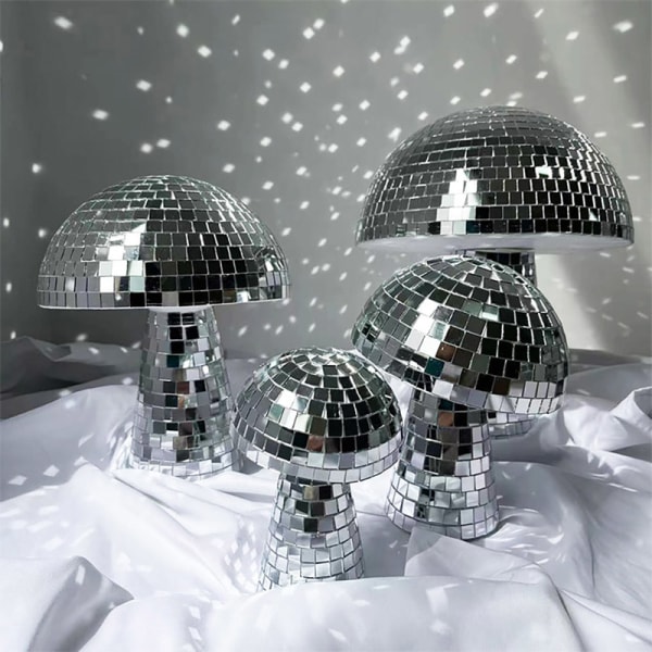 Mushroom Disco Ball Spejl Reflekterende Kugle til Bryllupsfest Silver 9 Inch