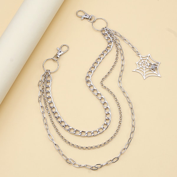 Muoti punk metallihousut -ketju Hip Hop Spider Web -riippuvaiset farkut Silver