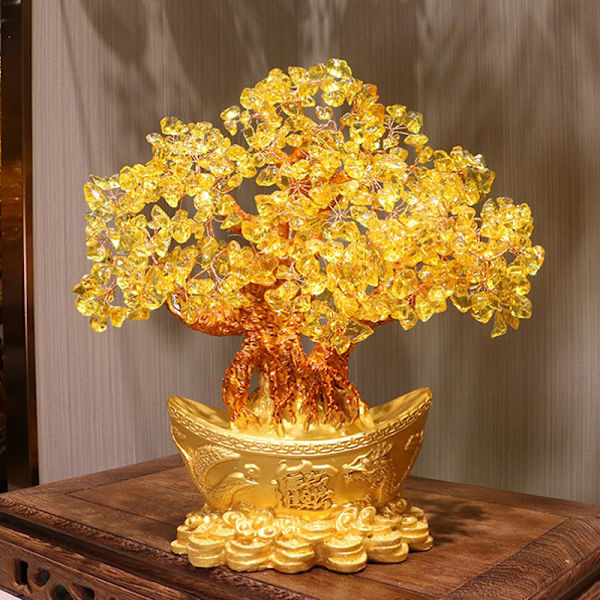 Lucky Money Tree Kultaharkko Crystal Fortune Ornament Wealth Or