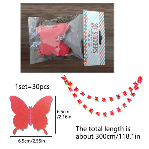 3M 30 kpl Butterfly Paper Garlands -banneri, joka on ripustettu hääkäyttöön Pink
