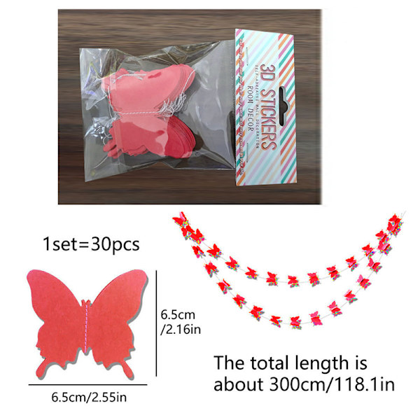3M 30 STK sommerfuglepapir guirlander banner hængende til bryllup Bi Pink