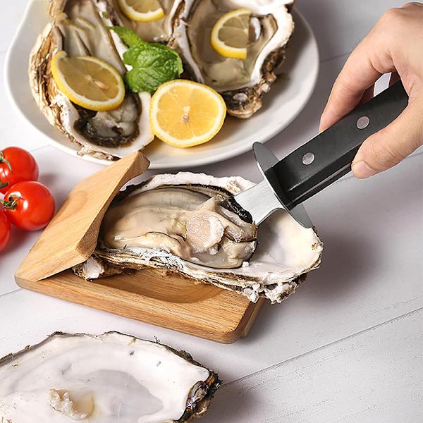 Puukahvainen osteriveitsi Ruostumattomasta teräksestä valmistettu kampasimpukankuoren avaaja A