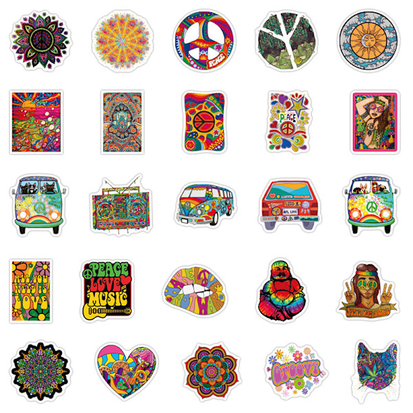 50 stk klassisk psykedelisk hippiekunst-klistremerke for skateboard