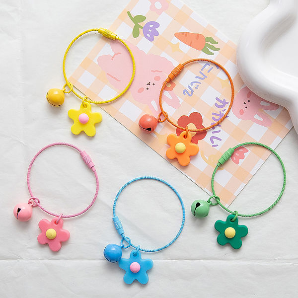 Candy Color Flower Key Chain Wire Rope Pendant With Bell Car Ke Red