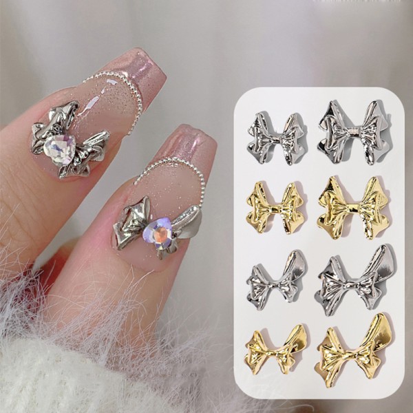 10 ST Legering Bownot Nails Art Dekoration Sliver Gold Nail Charms B
