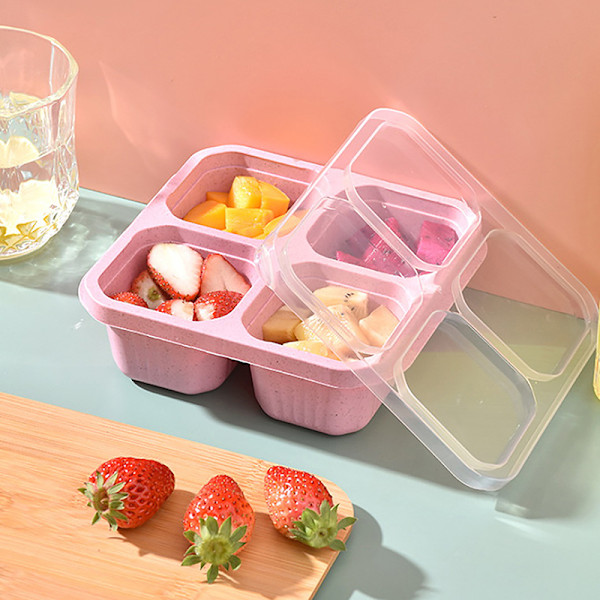 Snackboks i hvedestrå med låg, 4 rum til desserter Blue