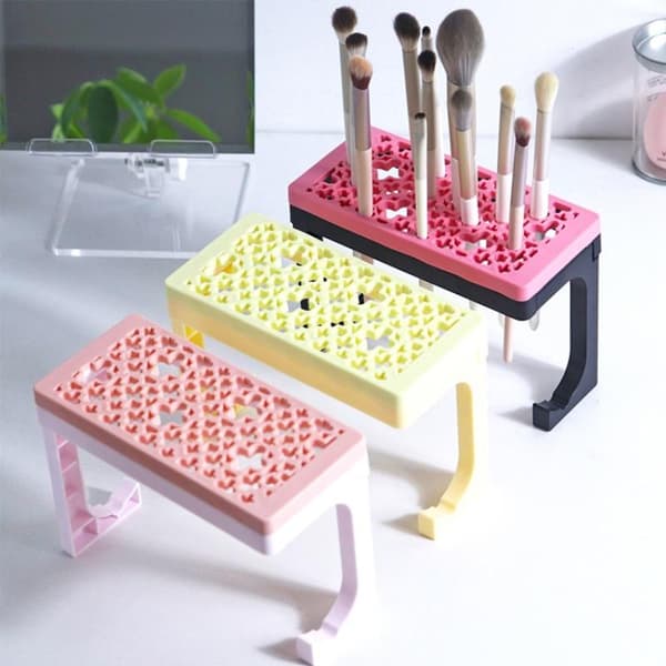 Silikone Makeupbørsteholder Organizer Bordplade Lufttørring Yellow