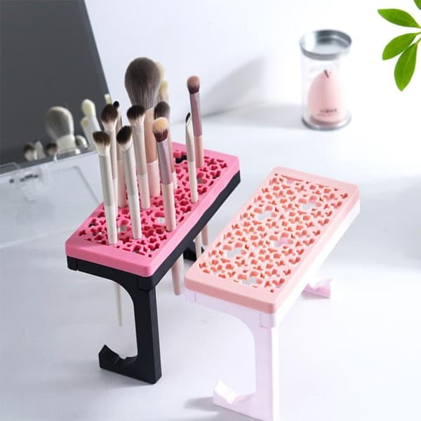 Silikone Makeupbørsteholder Organizer Bordplade Lufttørring White