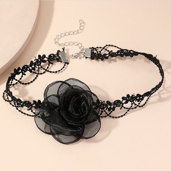 Fairy Style Temperament Sort Camellia Choker Langt bånd Vinta A2