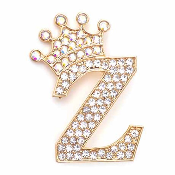 Fashion Crown 26 forbokstaver A til Å Crystal Rhinestone Broo Gold-Z