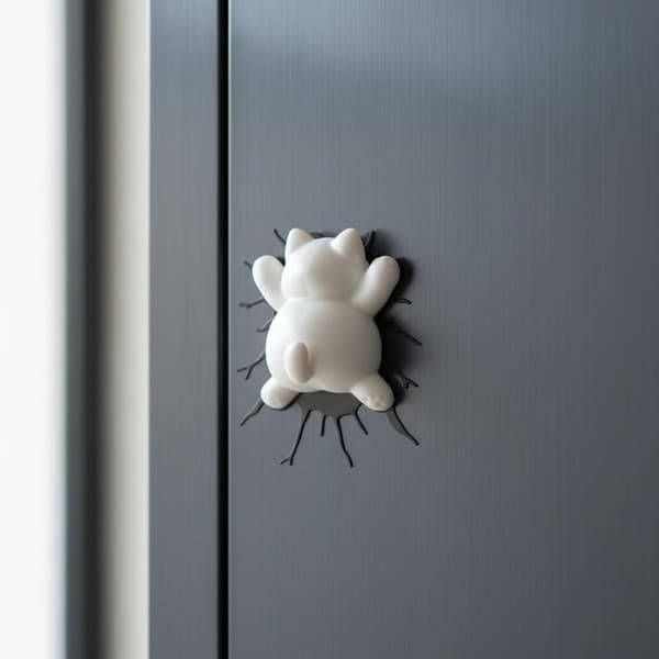 3D-print tegneseriekat, der støder ind i en væg køleskabsmagnet
