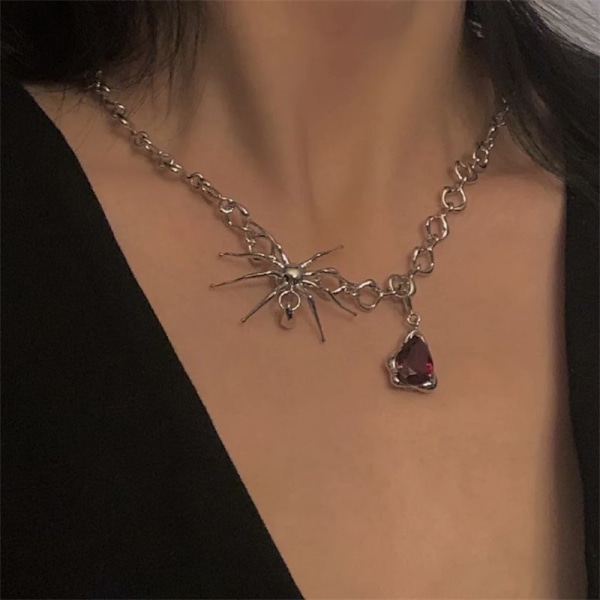 Punk Spider Crystal Pendant Halsband Goth Kedja Choker För Kvinnor 1PC