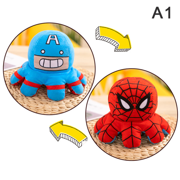 Flip Octopus Avengers Iron Man Spiderman plysjleketøy Reversible O A5
