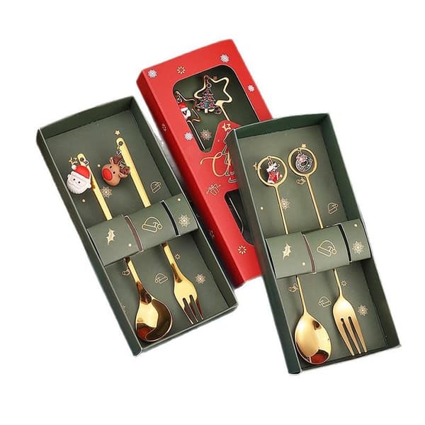4 st julbestick i rostfritt stål sked gaffel set tecknad hand silvery