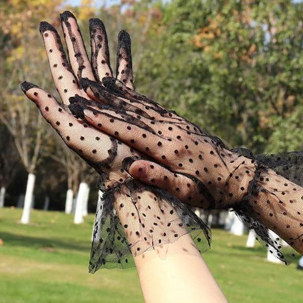 Elegante Lace Dots Handsker Damemode Mesh Hollow Sun Protec Black