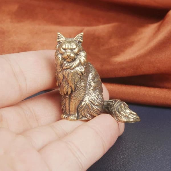 Maine Coon Miniatyrfigurer Mässing Djur Katt Liten Staty D