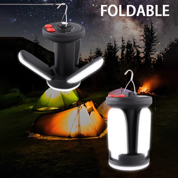 Genopladelig solcellelampe klar til camping med seks-trins dæmpning, foldbar A2