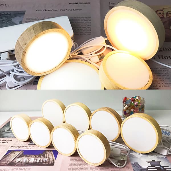 Natlysholder Belysning Træ Led Lys Base Massivt træ LED 3 Color Light