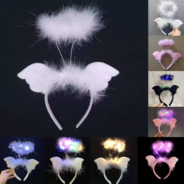 LED Angel Halo Pannebånd Feather Wreath Hårband Party Cosplay F