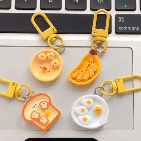e Morgenmad Tallerken Pendant Sjov Simulering Play Keychain Creativ A4