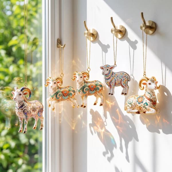 2D Akryl Ged Juletræsvedhæng og Får Hængende Ornament A5