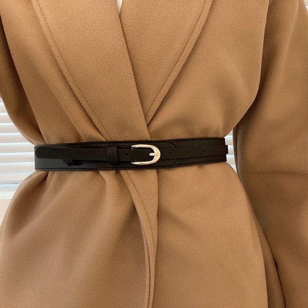 Oval spenne kvinners allsidig uformelt belte Ull frakk dress belte Black