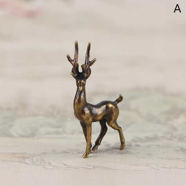 Kopparlegering Sika Deer Bordsskiva Små Ornament Vintage Animal A