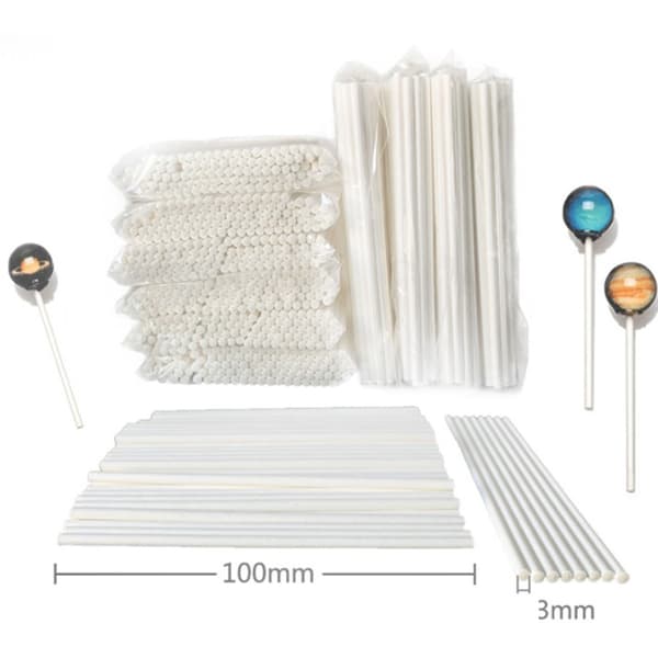 100 stk slikkepind kage papir stick pops hvid solid papir stick B