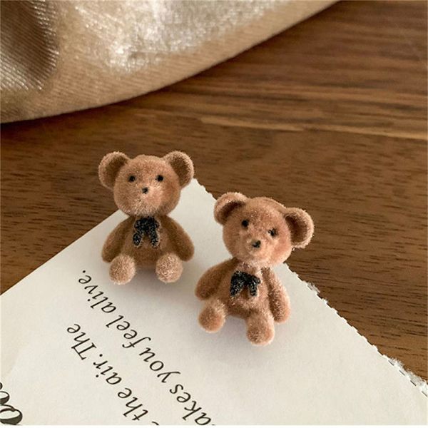 e Flocking Plysj Bear Stud øredobber Jente Kawaii dyr øredobber C