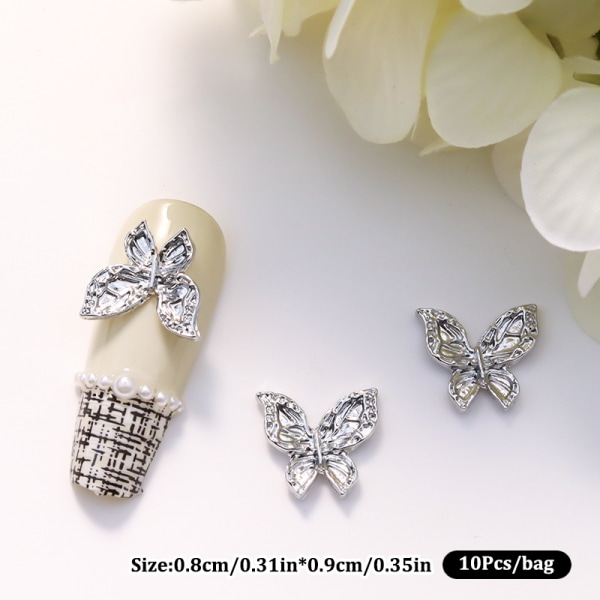 10 stk Nail Diamond Shiny Sløyfe Butterfly Nail Drills Nail Art A4