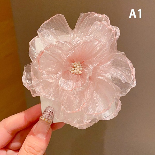 Mesh Flower Børnehårclips Sweet And e Princess Style Sid Pink
