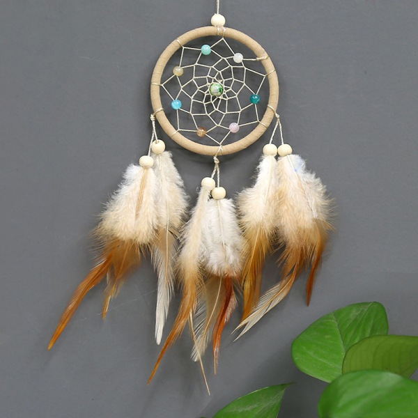 Käsintehty Dream Catcher roikkuu rottinkihelmi höyhenet seinään Beige