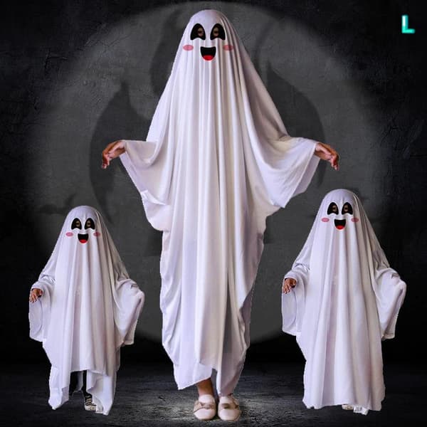 Vit Spöke Halloweenkostym Mjukt Andningsbart Tyg Lätt att Bära B S